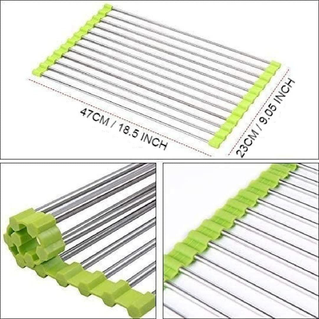 Sink Draining Rack- Stainless Steel Foldable/Roll-Up Over Sink Dish Drainer Drying Rack(Assorted Color)