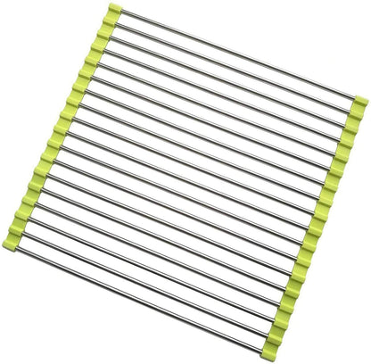 Sink Draining Rack- Stainless Steel Foldable/Roll-Up Over Sink Dish Drainer Drying Rack(Assorted Color)